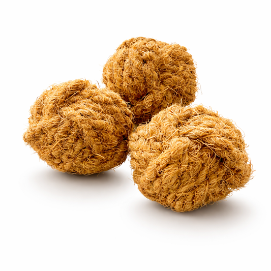 Three brown textured balls on a white background
