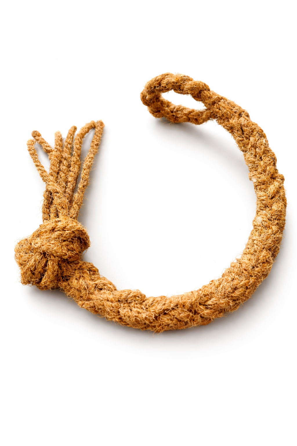 Brown knotted rope on a white background