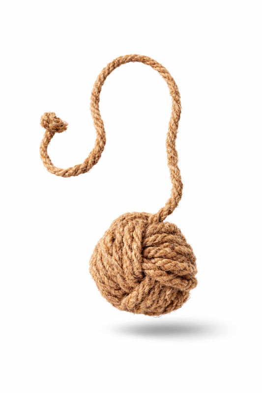 Rope ball with a handle on a white background